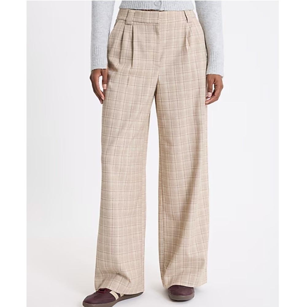 Express Luxe Comfort Wide Leg Trouser High Rise 6R Brown Plaid Academia NWT